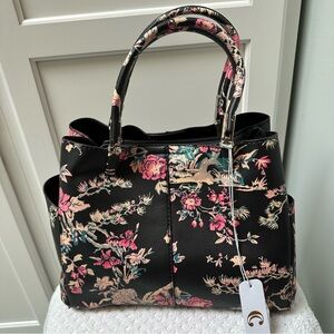 Black Women's Bag Pink Flowers